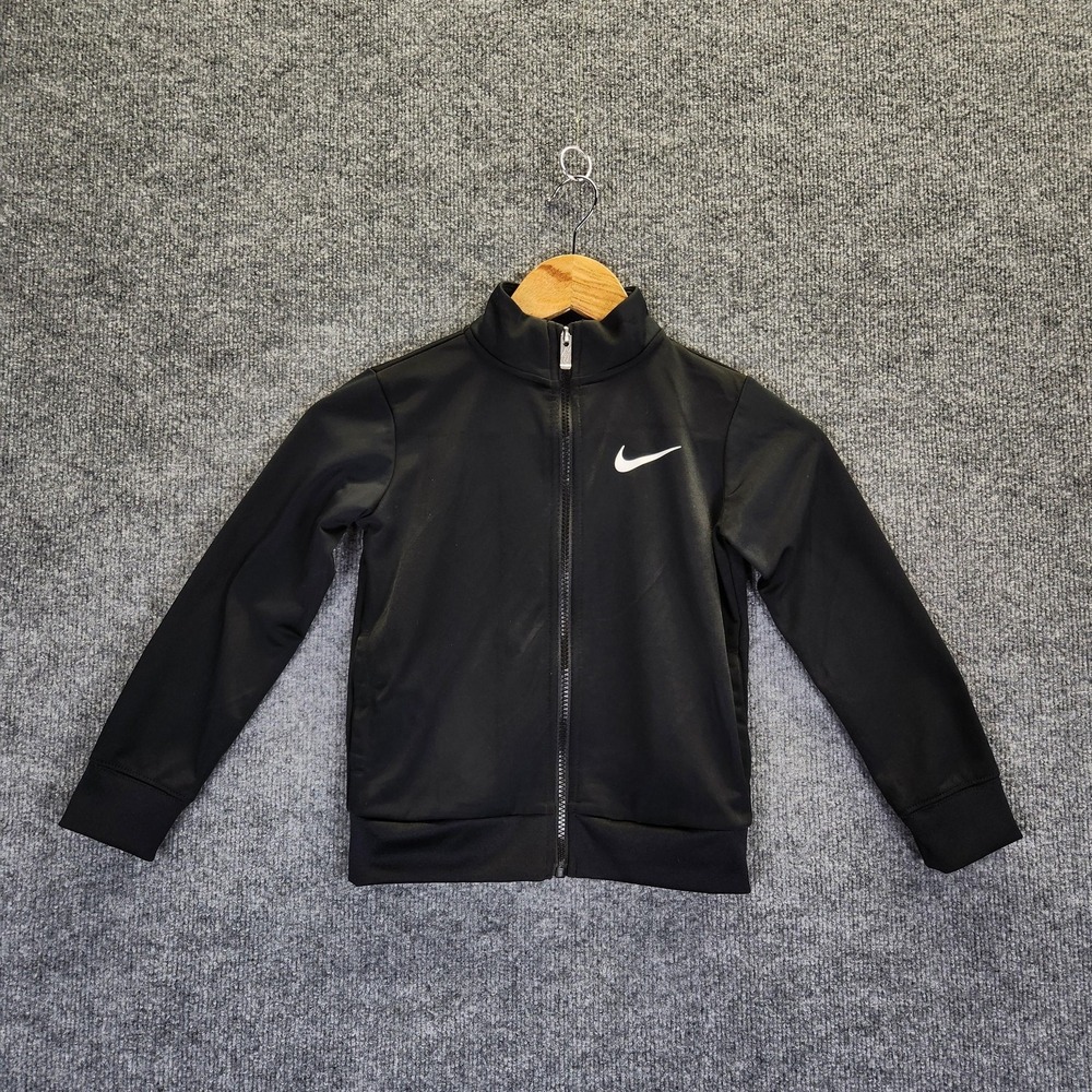 Nike Jacket Kids Small 4-5 Years Black Full Zip Track Top Swoosh Logo Athletic